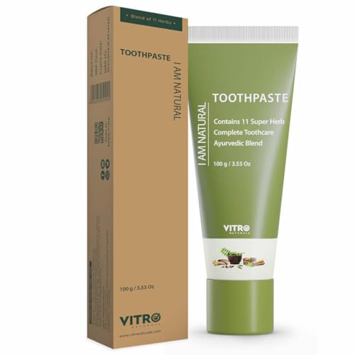 Image of Vitro Ayurvedic Herbal Toothpaste | Fresh Breath That Lasts All Day | With Clove, Cinnamon, Badi Elaichi and more | Fluoride Free | 100g