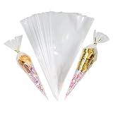 100Pcs Cellophane Cone Bags for Sweets, Sweet Cones Bags with Ties,13x25cm Party Cones Bags for Sweets, Triangle Transparent Sweet Cones for Snacks Popcorn Chocolates Candy
