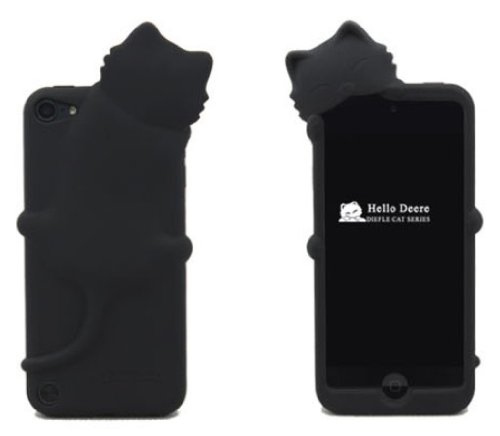 [Icase-mall] Black Lovely Kiki Cat Silicone Case Cover for Apple iPod Touch 5th Generation 5G 5 with Earphone Anti Dust - Retail Packing Xmas Gift