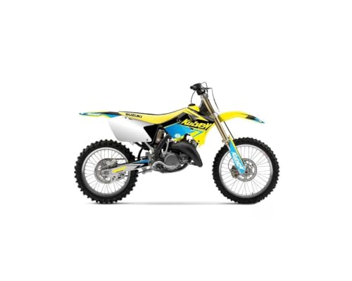 Kit deco moto Suzuki 250 RM Stage jaune et bleu light personnalisation de carenage