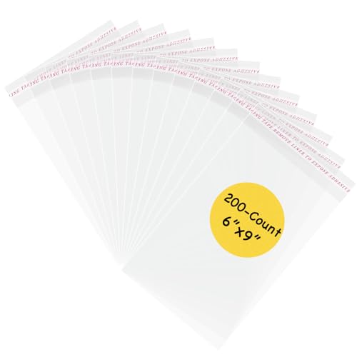 Yeaban 6x9 Clear Self-Sealing Cellophane Bags Resealable Treat Bags for Candy Snack Cookies Baked Food and Party Favors 200-Count
