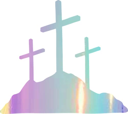 Image of Calvary Crosses Christian Jesus (Holographic Opal Purple) (Set Of 2) Premium Waterproof Vinyl Decal Stickers For Laptop Phone Accessory Helmet Car Window Bumper Mug Tuber Cup Door Wall Decoration