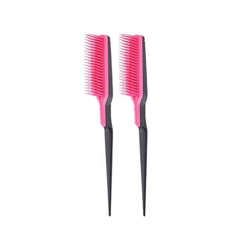 2 Pieces Tapered Scalp Massage Hair Brush Fluffy Barber Styling Teasing Brush suit for Back Brushing and Combing Rose Red