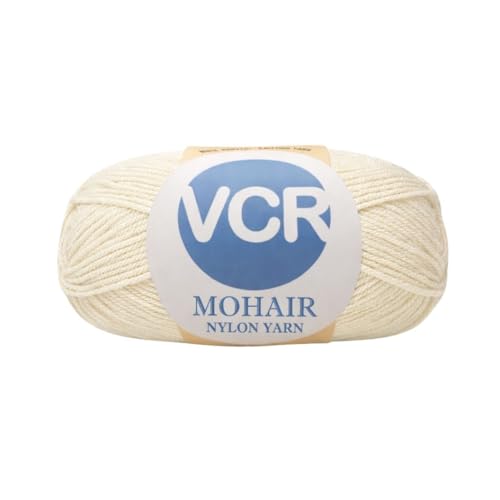 Image of VCR Mohair Nylon Cream White Yarn, 100 Grams Hank, 196 Meters Length, Acrylic 75%, Mohair Nylon 25%, Pack of 1 Yarn, Soft Crosia Threads, Suitable for Winter Garments.