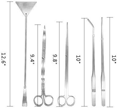 Aquascaping Tools 5 in 1 Kit Aquarium Scissors Plant Tools Curved & Straight Scissor Tweezers Spatula Stainless Steel Anti Rust Aquascape Tools for Fish Tank