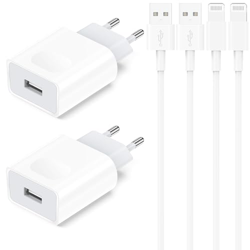Cargador Phone, Enchufe USB con 2M Cable Compatible con Phone 11 XR X XS MAX 8 7 6 5 SE 6S Plus 5S, Pad Air/Mini/Pro, 4-Pack 5V/1A Charger Adaptador Cabezal Carga Pared Movil Universal Corrient