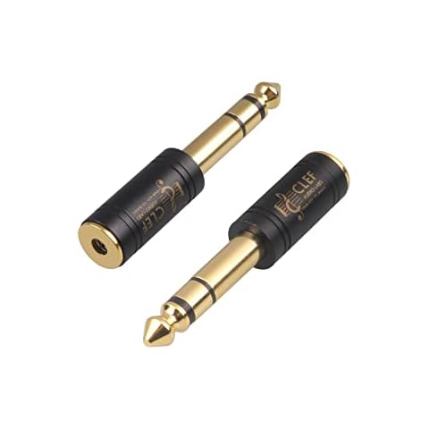 Clef Audio Labs 2-Pack Gold Plated 6.35mm (1/4'') Male to 3.5mm (1/8'') Female Stereo Audio Jack Adapter - Pure Copper TRS Plug with Aluminum Shell for Headphones, Amp, Guitar, Digital Piano, Speaker Cover
