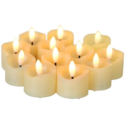Image of CANDLE CHOICE Battery Operated Flameless Tea Lights Realistic Black Wick Bright Flickering LED Tealight Votive Candles for Wedding Party Table Halloween Christmas Decorations Batteries Incl. 12 Pack