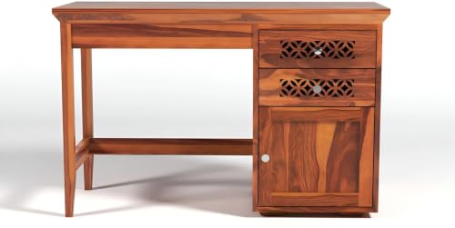 Image of Solid Sheesham Wooden Study Table & Desk with Drawer for Office and Home | Computer Laptop Table | Reading & Writing Desk | Laptop Desk (Honey A)