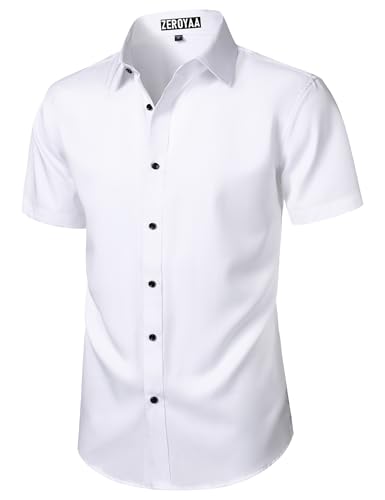 ZEROYAA Men's Short Sleeve Dress Shirt Casual Wrinkle Free Stretch Modern Slim Fit Button Down Shirts3