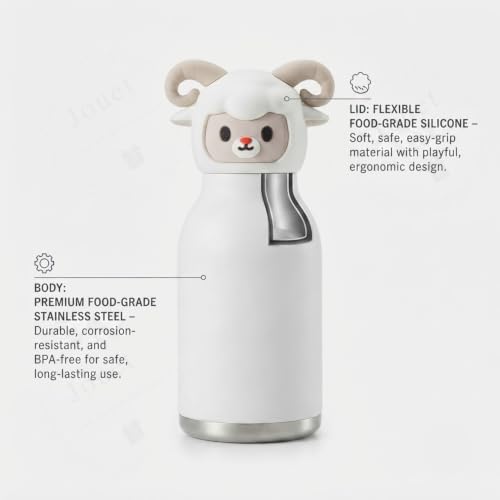 Image of JOUET Cute Sheep Kids Water Bottle 280ml, Stainless Steel Leakproof Drinking Bottle for School, Travel, Sports & Daily Use