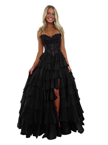 keosin Plus Size Strapless Prom Dresses Tiered Chiffon Long 2026