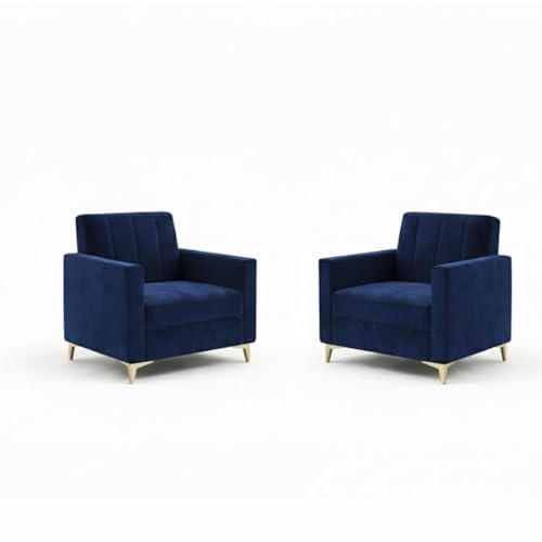 Image of Marvello 3+1+1 Fabric Sofa Set for Living Room | Soft Velvet Upholstery, Sturdy Wooden Frame | Stylish Sofa for Hall & Office Spaces (Dark Blue)