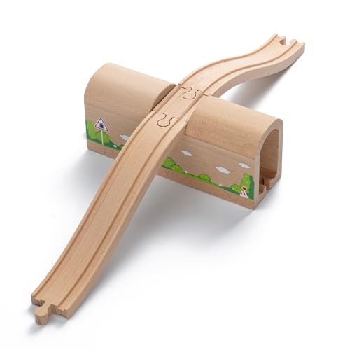 Holzeisenbahn Zubehör Tunnel Kinder Set Holz Eisenbahn Brücke Zubehör Geeignet für Holz Eisenbahn Kinder ab 3 Jahren aus Holzschienen