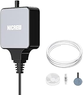 NICREW Buller akwariowy, Nano Silent Mini pompa powietrza do 40 l, ultra cicha <33 DB z kamieniem bąbelkowym, 18 L/H, 1,5W