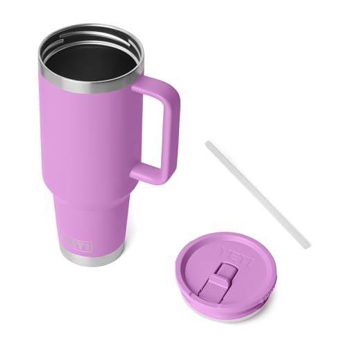 Image of YETI Rambler 40 oz Travel Mug with Flip Straw Lid - Stainless Steel, Vacuum Insulated, Leakproof, Cup Holder Friendly, Desert Bloom
