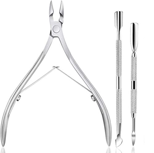 YANSHON 3 PCS Pinzas de Acero Inoxidable para Uñas, Cuidado de Cutículas, Empujador de Cutículas, Removedor de Cutículas para Uñas, Uñas Gruesas y Duras, Paroniquia, Onicomicosis Cover