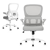 Ergonomic Office Chair with Lumbar Support - Breathable Mesh Desk Chair for Home Office, Adjustable Height Computer Chair with Flip-Up Arms, 350lbs Capacity, Black (Grey+White)