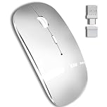 QYFP Bluetooth Wireless Mouse for MacBook Air Mac Pro Laptop Computer iPad PC Optical Rechargeable Silent Mice with Dual Mode Switch Mouse Bluetooth 5.2/3.0 and 2.4GHz USB Type-C Receiver,Silver