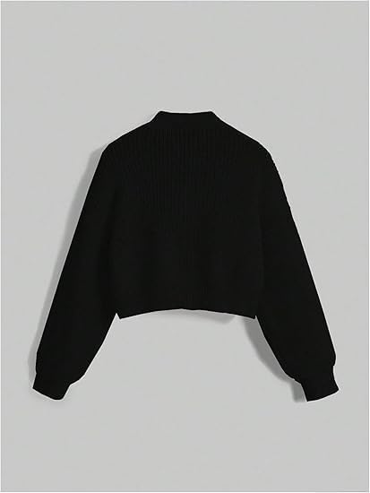 Womens Bow Cropped Cardigan Sweater Long Sleeve V Neck Button Down Chunky Knit Loose Crop Tops - Image 2
