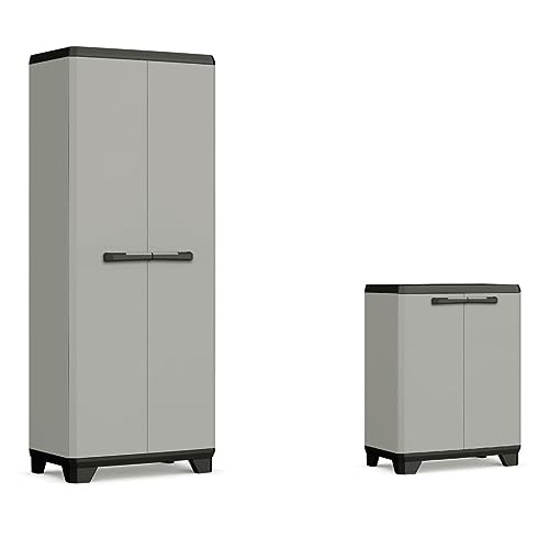 Keter 246638 Low Cabinet Planet-Reciclado Plástico, Cinza/Preto, Armários, 680 x 390 x 900 mm, PP