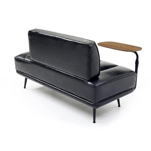 UOCFYK Upholstered Leather loveseat Sofa, 55" Modern Bedroom Bench, Window Bench with 360-degree Swivel Tray, Small Couch for Living Room, Bedroom, Hallway, Dark Black by UOCFYK - Image 5