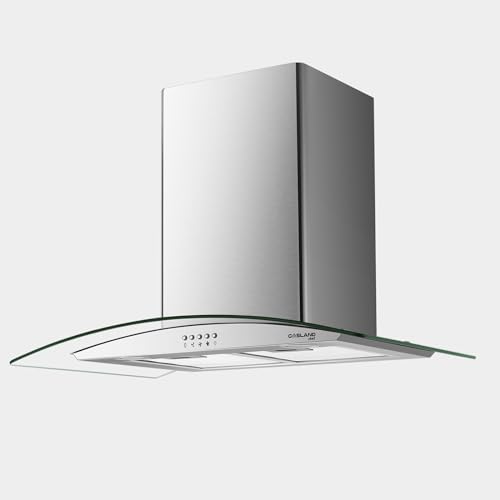 30" Range Hood, GASLAND Chef GR30SP Glass Wall Mount Range Hood, 3 Speed 350 CFM Ducted Kitchen Hood with LED Lights, Push Button Control, Convertible Chimney, Aluminum Filter