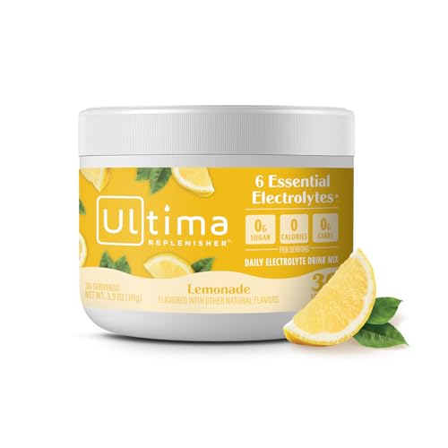 ultima replenisher daily electrolyte powder drink mix  sugar free  lemonade 30 servings  hydration powder with 6 key electrolytes and trace minerals  keto friendly vegan non-gmo