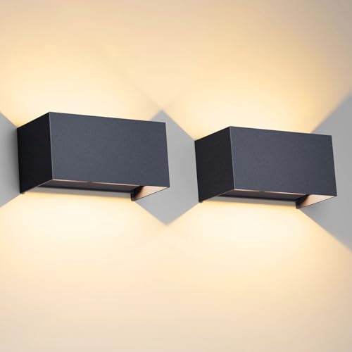 Klighten 24W LED Wandleuchte Innen/Außen,2PCS Außenlampe Außenleuchte innen, IP65 Aussenleuchte Wand UP Down,Außenwandleuchte wandleuchte innen Mit Einstellbar Abstrahlwinkel Warmweiß,Anthrazit