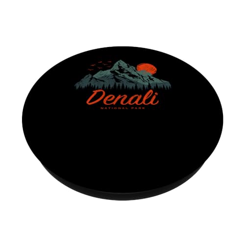 Retro Denali National Park US Vintage Denali PopSockets Swappable PopGrip, Black - Image 2