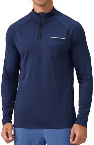 Image of SEAUR Golf 1/4 Zip Sweatshirt Men Moisture Wicking Long Sleeve Pullover with Reflective Safety Athletic Fit Outdoor Sports Apparel Navy Blue L