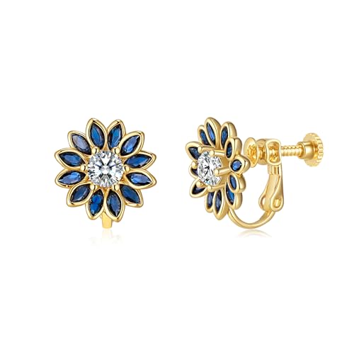EVEVIC Austrian Crystal Flower Clip on Earrings for Women Trendy,14K Gold Plated Hypoallergenic Non Pierced Sunflower Earrings Jewelry Gift