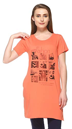 Image of In Love Women's Printed Cotton Plus Size Longline T-Shirt Half Sleeve with Pockets Pack of 2