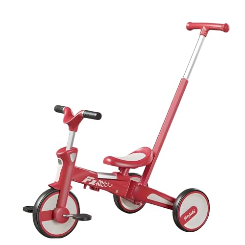 Gorocking 三輪車 折りたたみ 一台四役 4in1 押し棒付き 組み立て不要 対象年齢1.5～5歳 (F1レッドPRO)