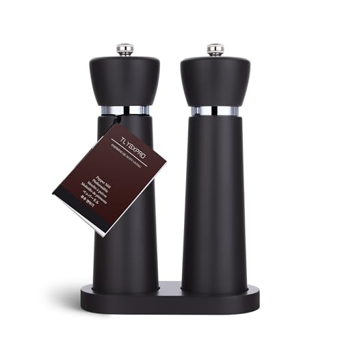 TLYSXPRO Wooden Salt and Pepper Grinder Set &ndash; Refillable Salt and Pepper Mill with Adjustable...