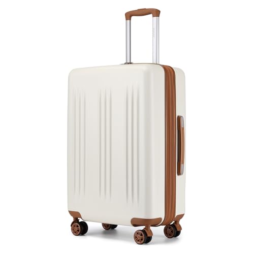 KONO Valigia Trolley 55cm Espandibile Bagaglio a Mano Piccola Valige Rigida ABS e PC Hardshell Leggero Viaggio Cabina (Crema/Marrone, 24')