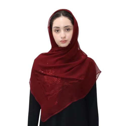 Mu Lan Large Square | 100% Georgette Silk Embroidery Scarf | Hijab Headscarf Should Wrap for Women2