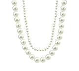 [AREUM] パールネックレス 二連 重ね付け 一体型チェーン 短め 上品 お洒落 アクセサリー プチプラ 高見え 人気 レディース アクセサリー お出かけ 結婚式 パーティー