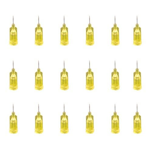 Lot de 100 aiguilles distributrices à vis à pointe émoussée de 32 g, 0,6 cm, distributeur de liquide industriel pour recharge d'encre adhésive, fournitures de laboratoire en acier inoxydable (jaune