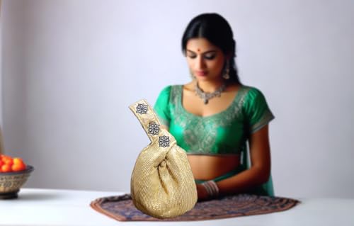 Image of Signature Potli Bag for Women - Sequin Knot Detail | Wedding & Cocktail Festive Statement Ethnic Handbag