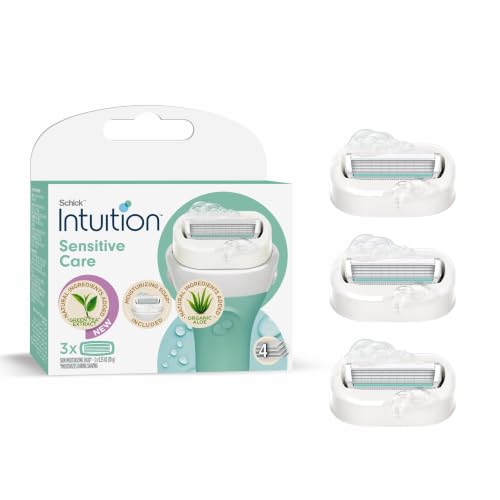 Intuition Sensitive Care Kit With Organic Aloe And Green Tea Extract - Moisturizing Soap Included - No Extra Soap Or Gel Needed - 4 Ultrathin Bladed - Pivoting Head - Hypoallergenic