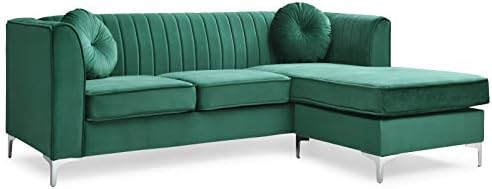 Glory Furniture Delray Velvet Sofa Chaise in Green