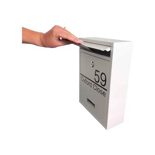 Personalised White Steel Wall Mounted Post Box | Full Custom Address Mail Box