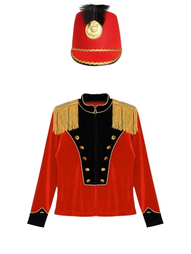 Kids Girls Long Sleeve Zipper Front Velvet Jacket with Drummer Cap for Carnival Marching Band4