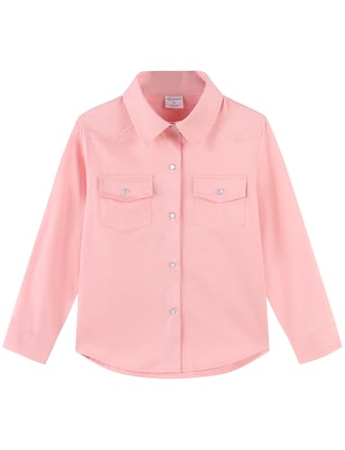 Image of Noomelfish Girls Long Sleeve Western Pearl Snap Button Down Shirt Cowgirl Outfits Blouse Tops (5-14 Years)
