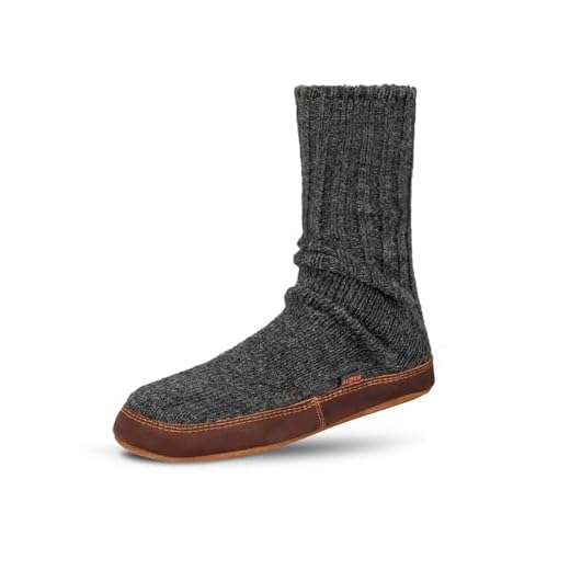 Acorn Unisex-Adult Original Slipper Sock, Flexible Cloud Cushion Footbed with a Mid-Calf Sock and Suede Sole, Charcoal Ragg Wool, Large