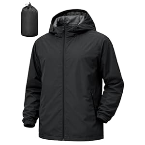 Men’s Rain Jacket Windbreaker Waterproof Jacket Raincoat Cycling Running Hiking Gear Hood Lightweight Packable