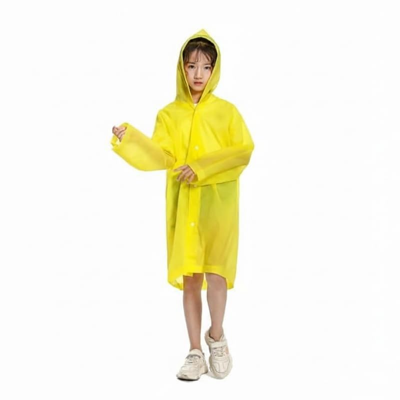 W+ Kids Plain Hooded Raincoat with & Side Pocket| Rain Fighter I Rain Coat for Boy's I Girl's with Carrying Pouch (YELLOW) (10-11Years)