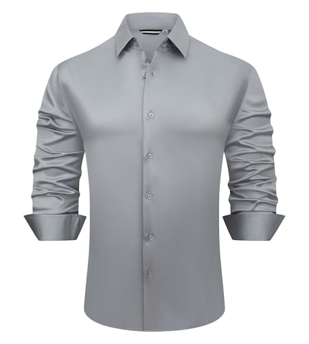 Alex Vando Mens Luxury Satin Dress Shirt Long Sleeve Silk Shiny Sateen Party Shirt