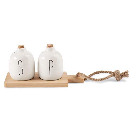 Mud Pie Bistro Basic Ceramic Shaker Board Salt and Pepper Set, One Size, White